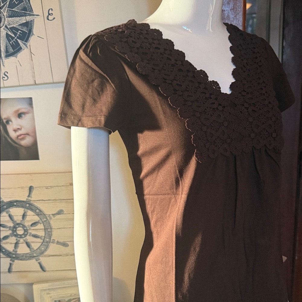 NWT Style&Co size small cotton Brown Lace V-Neck Women's Top